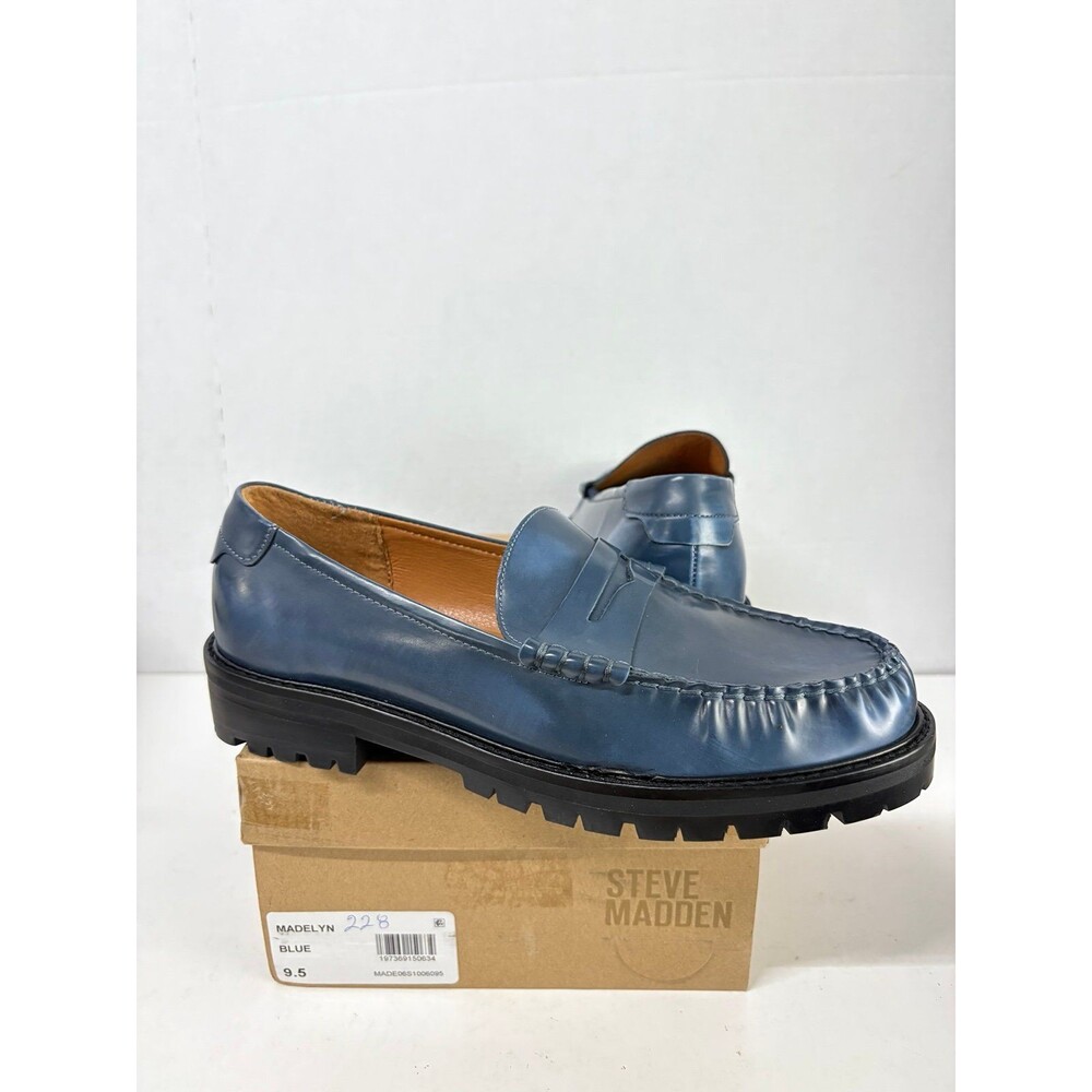 STEVE MADDEN Women's Blue Penny Keeper Madelyn Slip On Loafers Shoes 9.5M